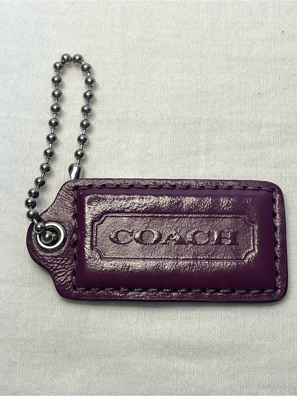 Coach Purple Leather Hang Tag  with Ball Chain